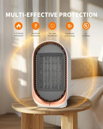 Miniatura 3 de Calentador de espacio, calentador portátil para uso en interiores, calentadores eléctricos pequeños con protección contra sobrecalentamiento y Blanco