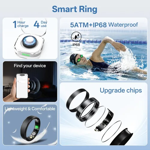 Miniatura 6 de Anillo inteligente para mujeres y hombres, anillo de seguimiento de salud con frecuencia cardíaca, monitor de sueño, oxígeno en sangre, HRV, estrés