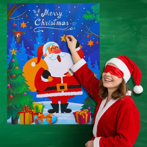 Miniatura 2 de SKYLETY Juegos de fiesta de Navidad, juego de pin the nose en Papá Noel, divertidos juegos de fiesta con los ojos vendados para familiares y amigos