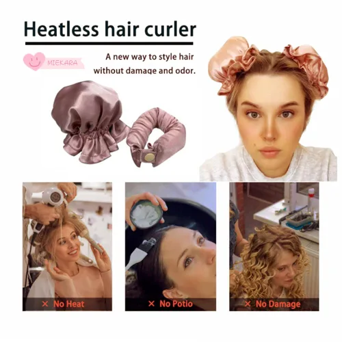 Miniatura 3 de 6 rodillos de pelo para rizos sin calor con gorras de pelo, 3 juegos de rizador de pelo sin calor, diadema suave para dormir durante la noche