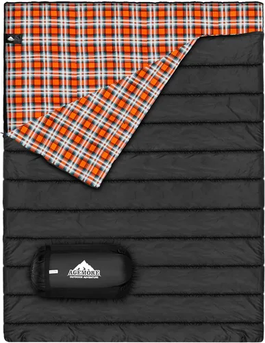 Miniatura 10 de Saco de dormir doble de Agemore de franela de algodón para acampar, hacer mochilero o senderismo. Saco de dormir impermeable de tamaño Queen para 2