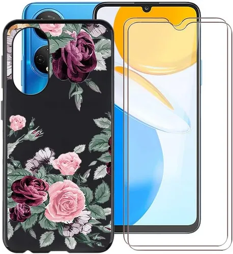Funda para Honor X7 (6.74 pulgadas) con 2 protectores de pantalla de vidrio templado, ultrafina, a prueba de golpes, antihuellas, de gel de TPU