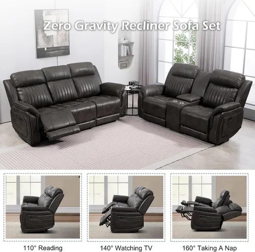 Miniatura 7 de Zero Gravity Power - Juego de sofá reclinable de 2 piezas con reposacabezas ajustable, sofá reclinable eléctrico y sofá biplaza con puntos de carga