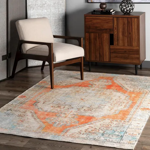 Miniatura 8 de nuLOOM Chana - Alfombra de área de tejido plano enmarcada con enrejado, 5 x 8 pulgadas, beige