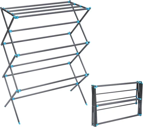 Miniatura 10 de APEXCHASER 3-Tier Foldable Clothes Drying Rack, Metal Expandable Laundry Rack, 45.28" Height, Adjustable Width 24.76-35.51", Space Saving, Indoor