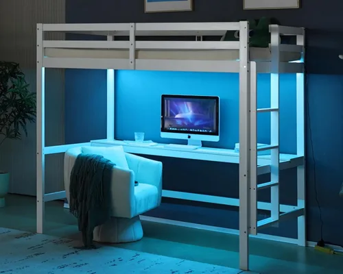 Miniatura 19 de VINGLI - Cama tipo loft baja de 47'' para junior con escaleras, cama de madera tamaño individual para adultos, niños y adolescentes jóvenes, sin