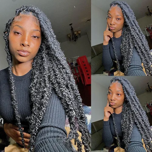 Miniatura 118 de ZRQ Butterfly Locs Cabello de Ganchillo Corto 6 Paquetes Negro Cabello Bob de Ganchillo 8 Pulgadas Locs Sintéticos Desordenados Desgastados Trenzas