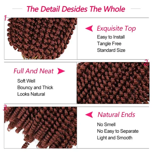 Miniatura 2 de Cabello trenzado de resorte de 8 pulgadas, 6 paquetes de cabello trenzado de resorte para trenzas de mariposa, extensiones de cabello suave de fibra