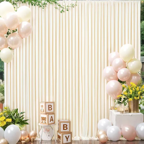 Miniatura 61 de Cortina de fondo beige de 10x10 para bodas y fiestas, cortina de fondo beige sin arrugas para fotos, cortinas de fondo para decoración de baby Gris