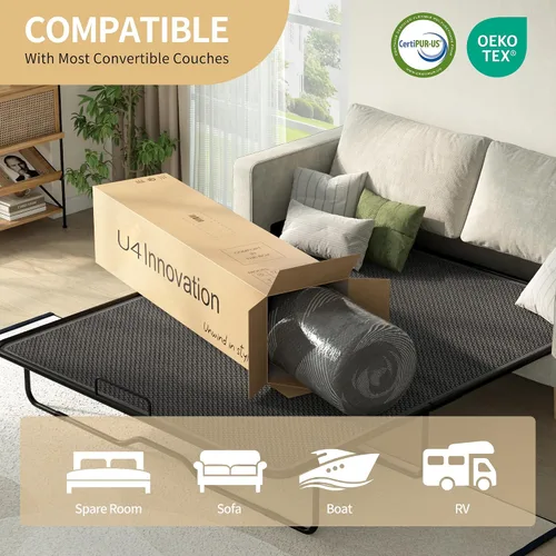 Miniatura 7 de Colchón para sofá cama de 4 pulgadas, repuesto de espuma viscoelástica de gel con funda de patrón geométrico transpirable lavable, soporte