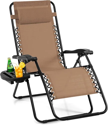 Miniatura 24 de Giantex Zero Gravity - Silla reclinable para patio al aire libre con portavasos y almohada extraíble, respaldo ajustable, silla de salón