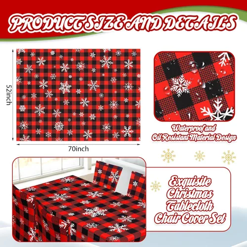 Miniatura 2 de Preboun Juego de 7 manteles de Navidad para silla, fundas para sillas de Navidad, decoración rectangular a cuadros con copos de nieve, a prueba