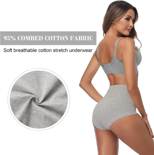 Miniatura 4 de ANNYISON Ropa interior para mujer, cintura alta, cobertura completa, calzones coloridos de algodón para mujer