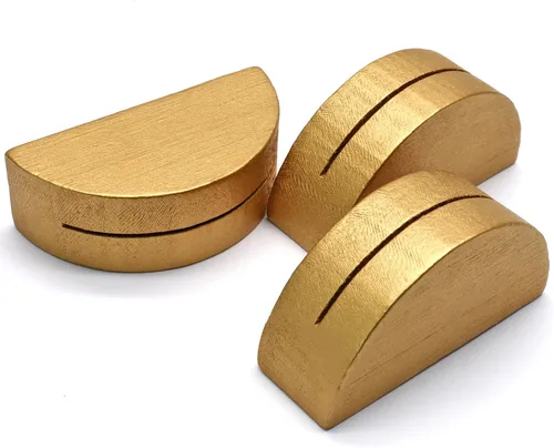 Miniatura 8 de 24 soportes dorados para números de mesa, soporte ligero de madera, diseño semicircular para bodas, fiestas, oficina, restaurante (pequeño)