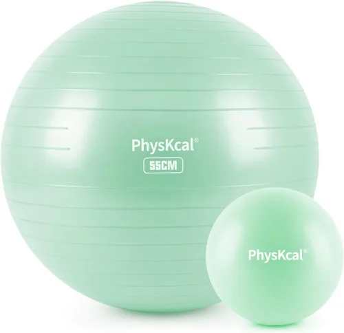 Miniatura 19 de PhysKcal Pelota de yoga para ejercicio, set de pilates, pelota de fitness de 4 tamaños para entrenamiento, parto, embarazo, terapia física - Bomba