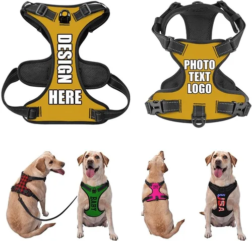 Miniatura 14 de Arnés para perro personalizado con nombre y número de teléfono, chaleco personalizado para perro, arnés reflectante ajustable para mascotas, beige, S