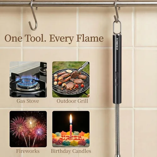 Miniatura 6 de TOMOLO Encendedor eléctrico, 2 unidades, encendedor de velas largo y flexible con interruptor de seguridad, encendedor de plasma resistente al
