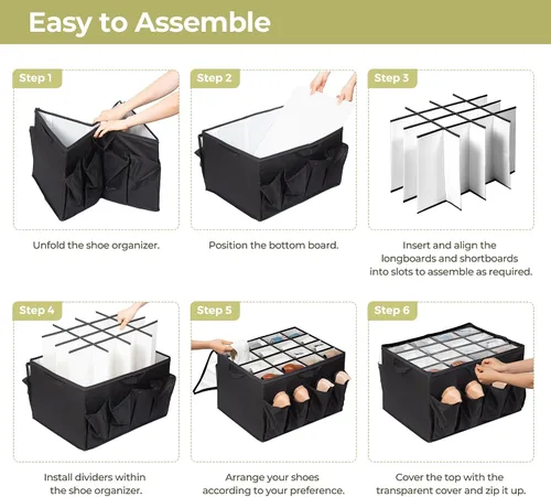 Miniatura 6 de Organizador de zapatos para armario, solución de almacenamiento de zapatos con cubierta transparente y separadores ajustables, caja de zapatos
