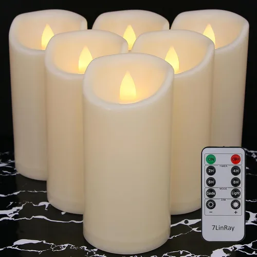 Miniatura 9 de Velas sin llama de 3" x 5" pulgadas para exteriores que funcionan con baterías, con control remoto y temporizador, velas LED parpadeantes de pilar 1