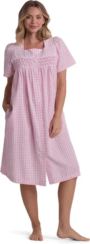 Miniatura 8 de Miss Elaine Bata corta de seersucker para mujer, cierre de broches frontal y mangas cortas, dos bolsillos delanteros, ropa de dormir y ropa