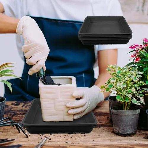Miniatura 5 de 10 platillos cuadrados de plástico para plantas, maceta de 8 pulgadas, bandeja de goteo de plástico grueso para jardín, goteos de agua y tierra