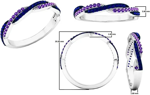 Miniatura 5 de Dazzlingrock Collection Anillo de boda apilable redondo de amatista y zafiro azul para mujer en oro