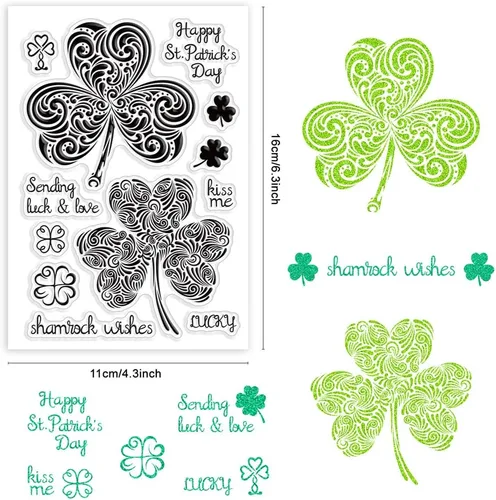 Miniatura 2 de Sellos transparentes de CRASPIRE para el día de San Patricio Hoja de trébol Sellos transparentes para álbum de recortes para hacer tarjetas DIY