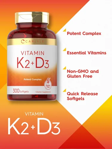Miniatura 9 de Suplemento de vitamina K2 D3 de Carlyle 300 cápsulas blandas 200 mcg K2 MK7 y 10,000 UI D3 Sin GMO, sin gluten