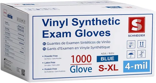 Miniatura 9 de Schneider Blue Vinyl Synthetic Exam Gloves, Case of 1000, 4-mil, Powder-Free, Latex-Free, Non-Sterile, Disposable Gloves