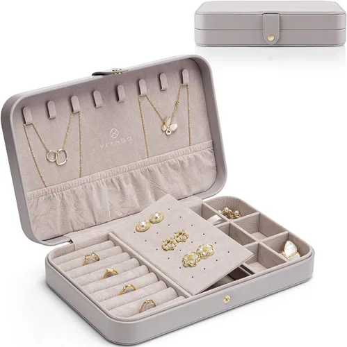 Vlando Joyero de viaje para mujer, organizador portátil de piel sintética para viajes, almacenamiento para collares, aretes, anillos, tamaño