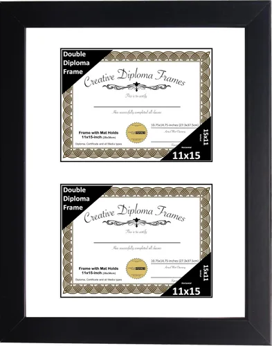 Miniatura 16 de Creative Picture Frames Marco de diploma doble clásico negro de 6 x 8 pulgadas con vidrio negro y colgador de pared instalado
