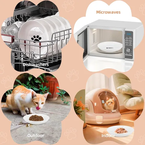 Miniatura 7 de Paquete de 6 cuencos de comida para gatos, cuencos de cerámica para gatos, juego de cuencos antifatiga para gatos, platos de 5.5 pulgadas poco blanco