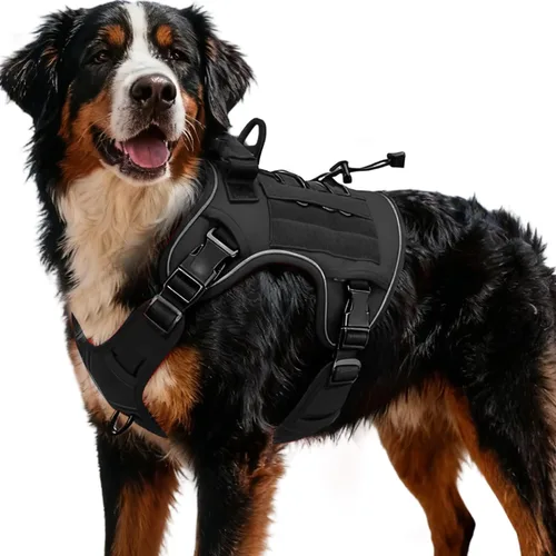 Miniatura 82 de Arnés táctico para perros grandes, chaleco reflectante ajustable sin tirones con sistema Molle, control de grado militar K9 para entrenamiento