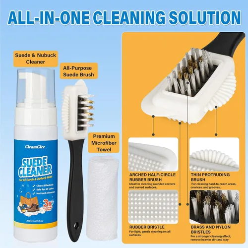 Miniatura 7 de GleamGlee Suede Cleaner Kit 6.76 oz, Suede & Nubuck Shoe Cleaner with Brush & Towel for Shoes, Boots & Bags