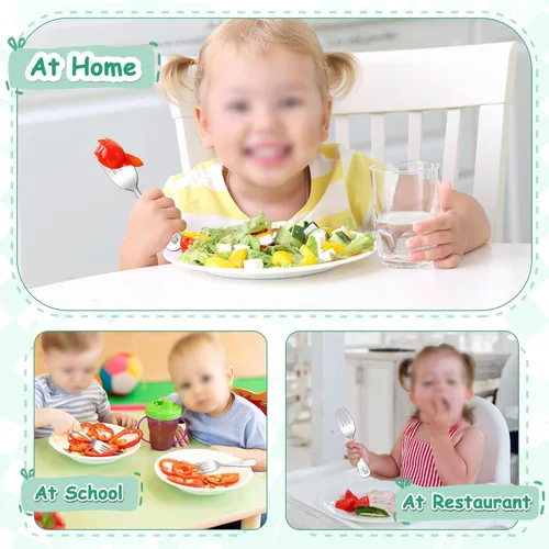 Miniatura 7 de E-far Tenedores para niños pequeños, juego de 6 tenedores de acero inoxidable para niños pequeños, utensilios pequeños de metal