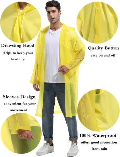 Miniatura 90 de 2 abrigos de lluvia de Borogo para adultos, chaquetas de lluvia reutilizables para hombres y mujeres