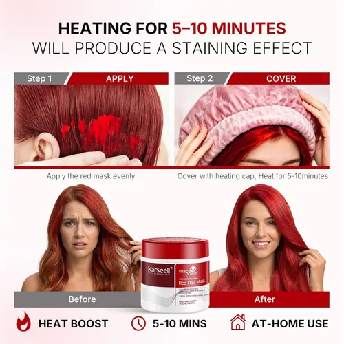Miniatura 9 de Karseell Acondicionador Depositante de Color Mascarilla Capilar Roja Potenciador de Color, Hidrata y Realza los Tonos Rojos para Cabello Tratado