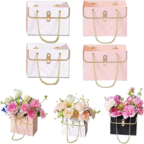 Miniatura 9 de Caja de regalo de papel de flores con cadena de metal, cajas de flores portátiles, cajas para arreglos florales, cajas de flores para arreglos, 4