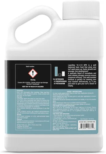 Miniatura 2 de Fertilizante líquido equilibrado 16-4-8 nutrientes (1 galón) – Alimento de césped premium, NPK con extracto de algas marinas añadido, trata