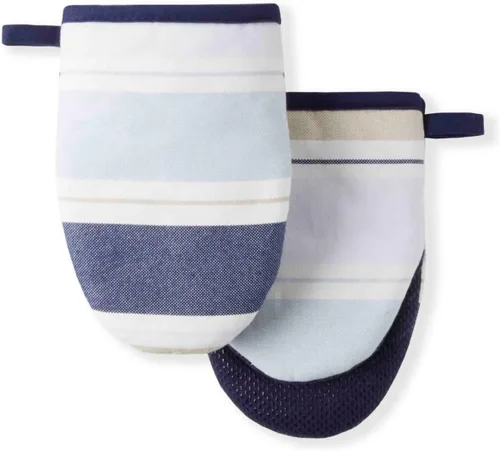 Miniatura 7 de Martha Stewart Strie Medallion - Juego de 2 manoplas para horno pequeñas, color azul marino, 5.5 x 8 pulgadas Medallón Strie
