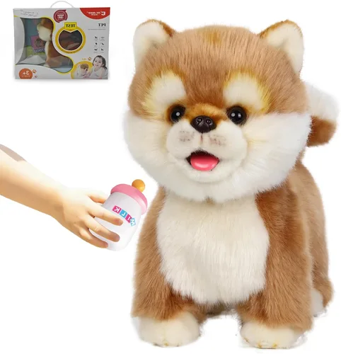 Miniatura 12 de Juguete de perro de peluche electrónico caminante de Pomeranian, cachorro realista interactivo robot mascota perro, caminando, ladrando, moviendo