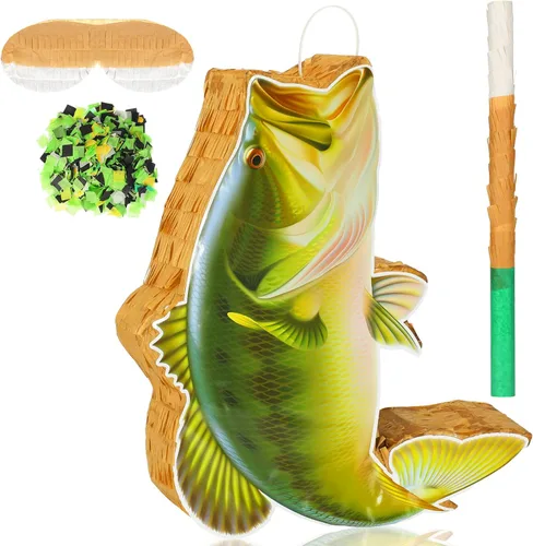 Piñata de pez océano bajo el mar Piñata de pesca para decoración de fiesta de cumpleaños con palo de murciélago y confeti para pesca, pescadores,