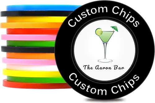 Miniatura 5 de 100 fichas de póquer de plástico personalizadas, imagen o texto personalizado, diseño de poner en un chip, juego para fichas de bar, fiesta, día Azul