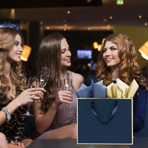 Miniatura 7 de ReliThick Paquete de 12 bolsas de regalo de papel metálico con asas y papel de seda de 11.8 x 10 x 4 pulgadas, bolsa de agradecimiento para Azul
