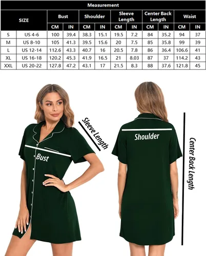 Miniatura 6 de SWOMOG Camisón de manga corta con botones para mujer, con cuello de muesca, pijama, vestido de pijama