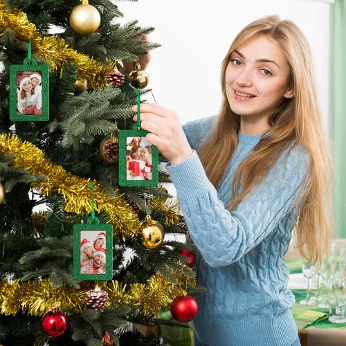 Miniatura 4 de Jetec 20 marcos de fotos de Navidad, mini marcos de fotos colgantes de fieltro, adorno colgante para árbol de Navidad, decoración familiar de Verde
