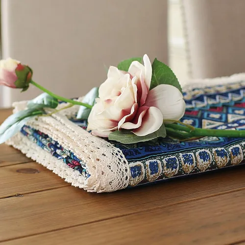 Miniatura 6 de LeLehome Elome - Mantel cuadrado de estilo bohemio vintage de 36 pulgadas, con encaje de lino y algodón, lavable, para cena y pícnic, cubierta