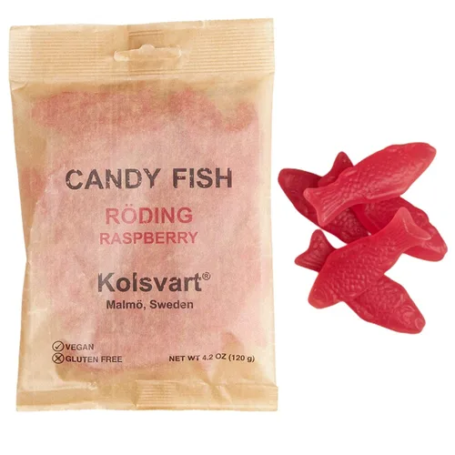 Miniatura 3 de Kolsvart - Caramelos suecos de gomita de pescado y regaliz Vegano y sin gluten 4.2 onzas Paquete de 5 Frambuesa