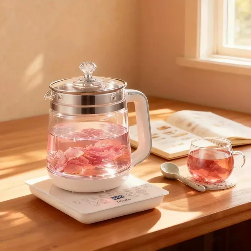 Miniatura 5 de Hervidor eléctrico, olla eléctrica grande de 1.8 L con infusor de té y taza de guiso, estante para huevos, hervidor eléctrico multifunción 18 en 1