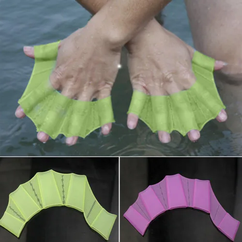 Miniatura 3 de Polytree Aletas de silicona para equipo de natación, aletas de malla a mano, guante de entrenamiento (verde, L)